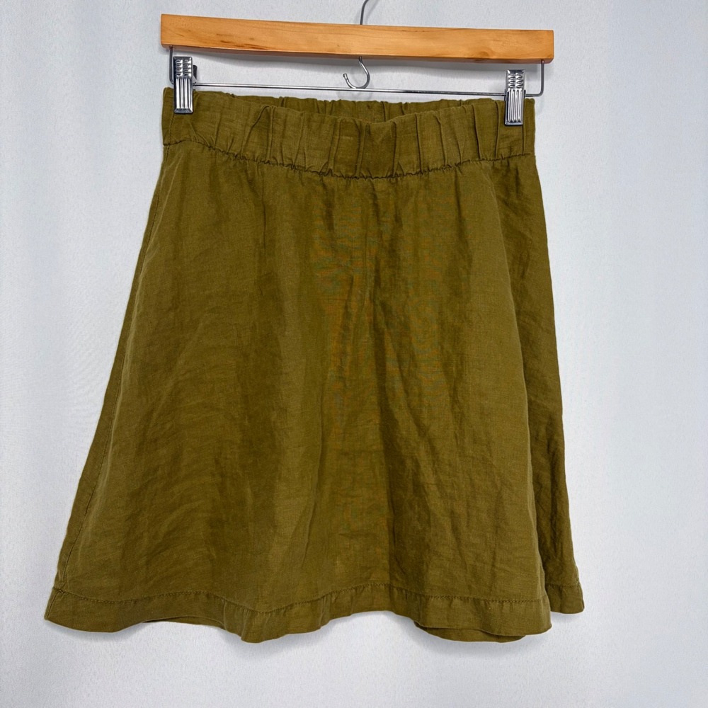 Tommy Bahama Womens XXS Olive Green 100% Linen Elastic Waist Mini A-Line Skirt‎